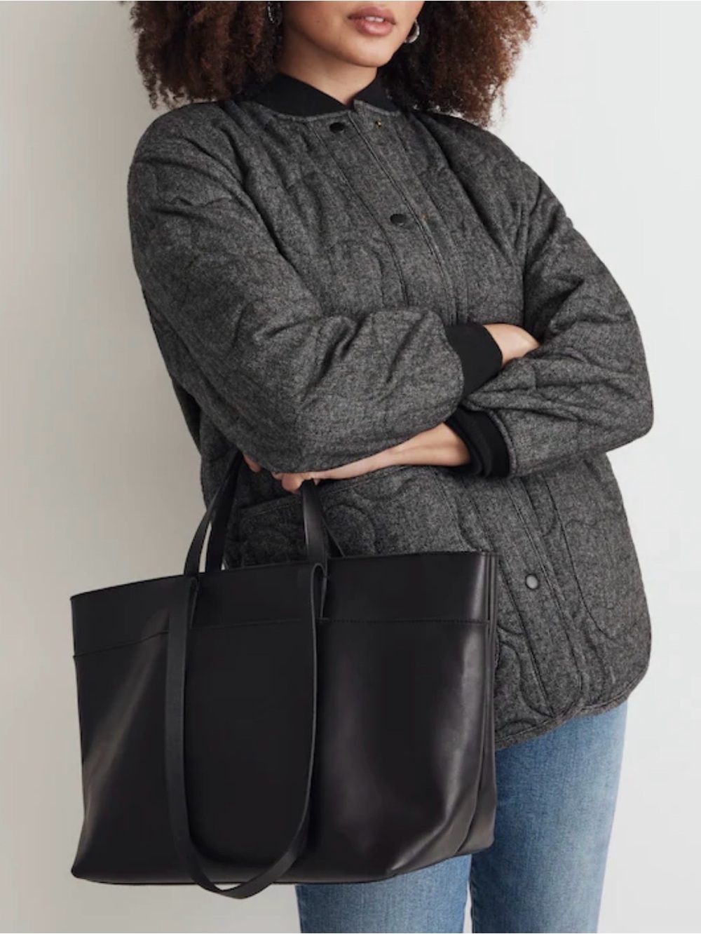 Madewell Black Leather Tote Bag